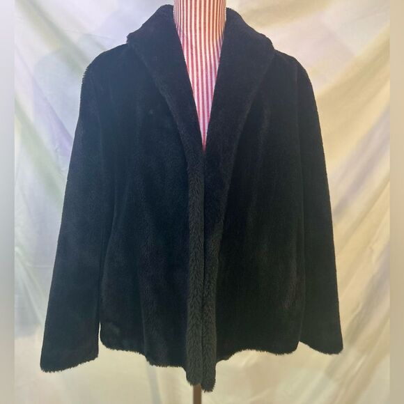 Vintage 60s Black Swing Coat Faux Fur Old Hollywood Glam Princeton's O'llegro OS - Picture 2 of 11